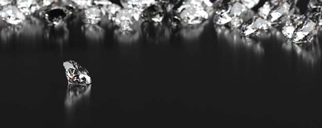 Foto diamond group auf schwarzem hintergrund mit soft-fokus-3d-rendering platziert
