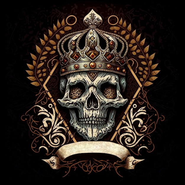 Diamond Skull King Logo mit schwarzem Hintergrund 3d illustriert