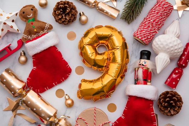 Dias de balão de flaylay do dia de natal com decorações festivas