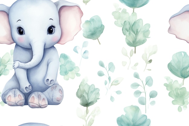 Foto dias ensolarados elefante e flores aquareladas