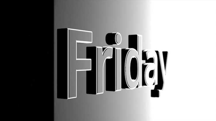 Foto días de la semana viernes sobre fondo negro y gris 3d texto animado viernes sobre fondo oscuro
