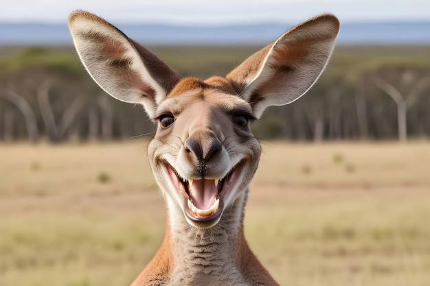 Foto dibujado animado de un canguro sonriente de dientes muy grandes con una amplia sonrisa plataforma de ia de parque infantil