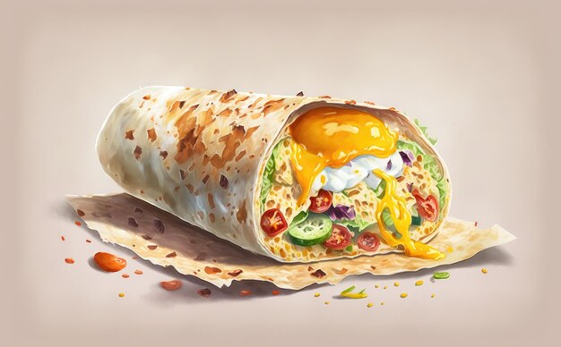 Dibujado fresco desayuno saludable burrito acuarela desayuno comida mexicana ilustraciones generadas por ai