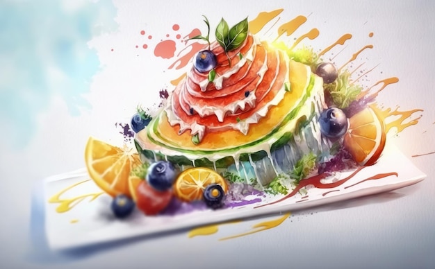 Dibujado fresco saludable aperitivo acuarela desayuno comida ilustraciones ai generado