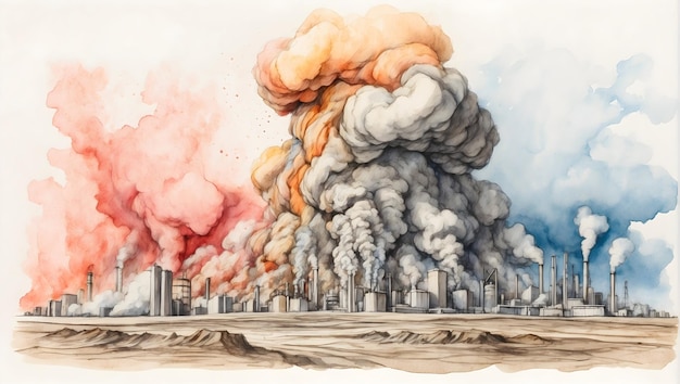 Foto dibujado a mano en acuarela de un terremoto de carbono una imagen poderosa que representa el calentamiento global y el terremoto