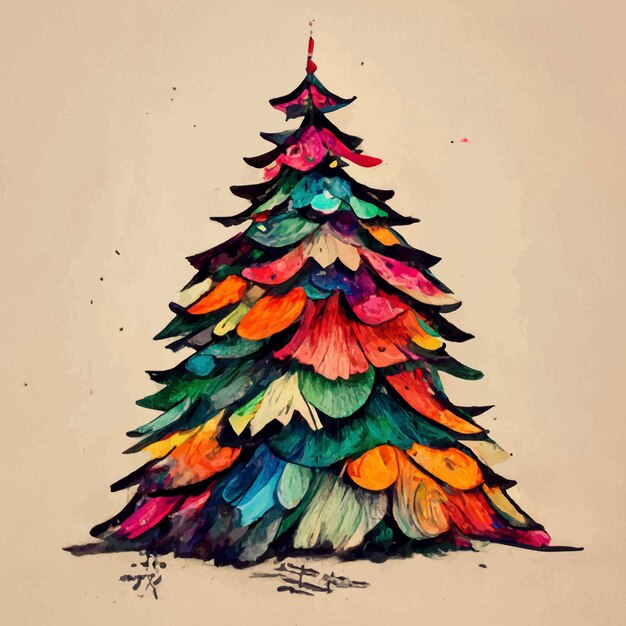 Dibujado a mano colorido árbol de navidad ilustración ilustración de navidad