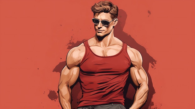 dibujado a mano dibujado dibujado guapo fitness hombre músculo ilustración