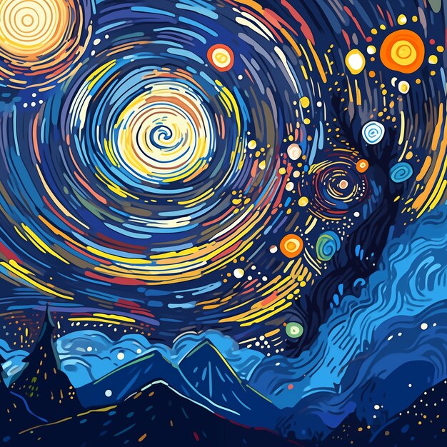 dibujado a mano dibujado hermoso abstracto artístico en espiral ilustración del cielo nocturno