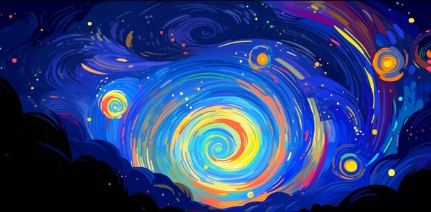 dibujado a mano dibujado hermoso abstracto artístico en espiral ilustración del cielo nocturno
