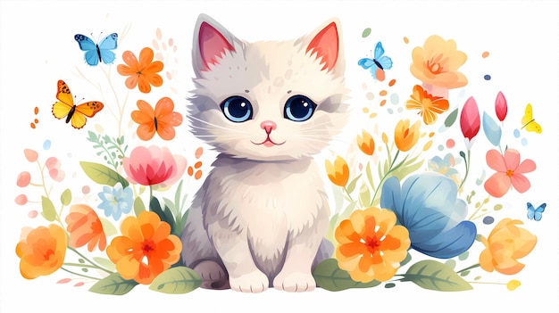 dibujado a mano dibujo animado de gatito lindo ilustración