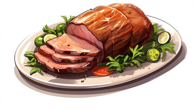 Foto dibujado a mano dibujo animado hermosa ilustración de carne de res ahumada