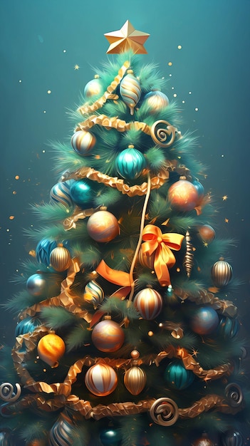 Dibujado a mano ilustración de árbol de Navidad de dibujos animados