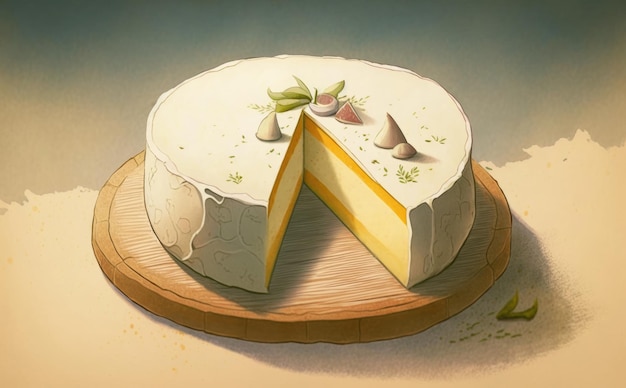 Dibujado a mano ilustraciones de queso camembert acuarela generadas por ai