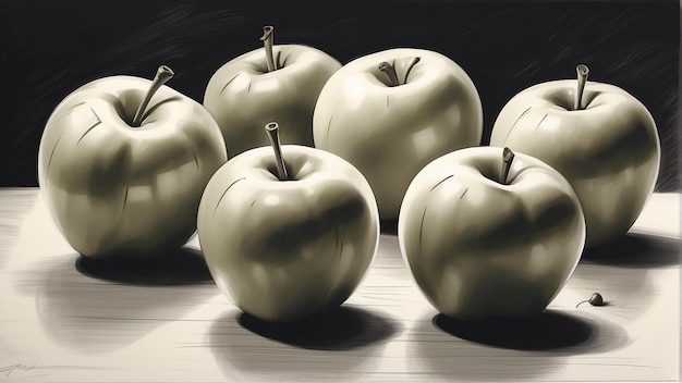Dibujado a mano con lápiz de frutas de manzana dibujado con estilo de grafito de carbón