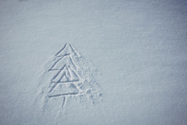 Dibujando en la nieve, palabras escritas por una mano humana. Concepto de año nuevo.