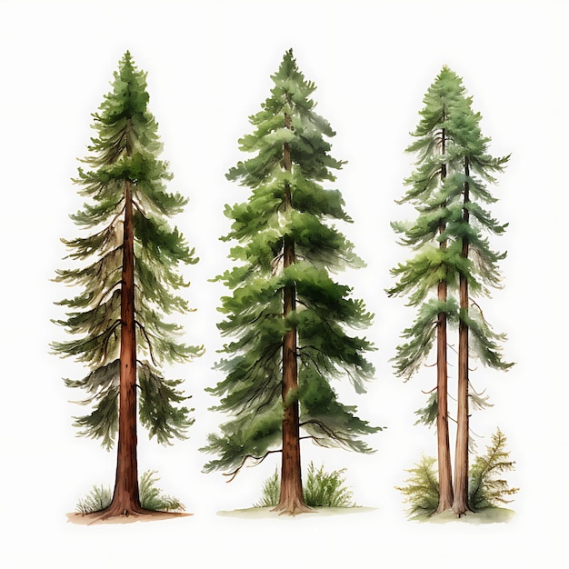 Foto dibujar con acuarela redwood tree sequoia cypress hemlock en blanco bac flat decorador de arte creativo a mano