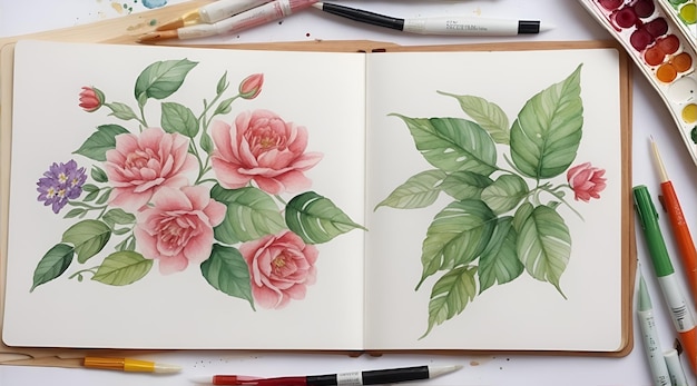 Dibujar una encantadora combinación de flores y hojas Aplicaciones Utilizar como papel tapiz IA generativa