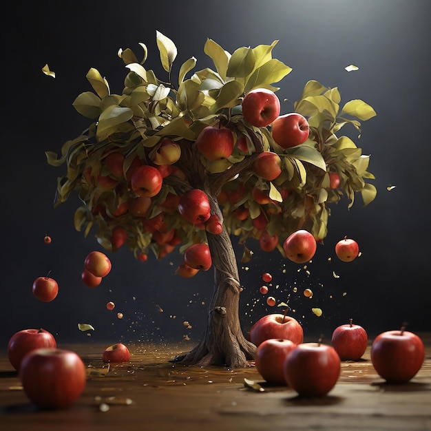 Dibujar la fruta de la manzana que cae del árbol