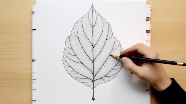 Foto dibujar líneas continuas de hojas con líneas simples