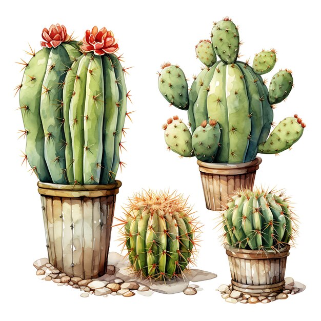 Dibujar a mano acuarela cactus agave espinoso pera barril cactus en blanco plano decorador de arte creativo