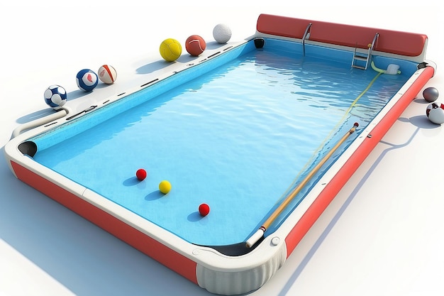 Dibujo 3D de una piscina deportiva Objetos sobre blanco