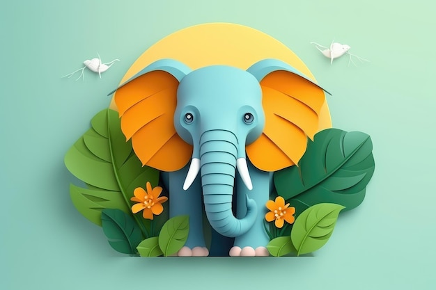 Dibujo 3D de plantas alrededor de un elefante Generativo ai