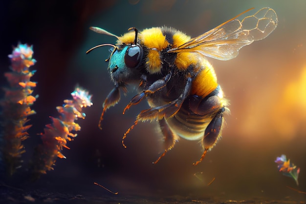 Dibujo de abeja 3d de una abeja AI generativa