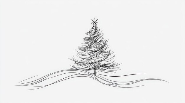 Dibujo abstracto de un árbol de Navidad en una colina