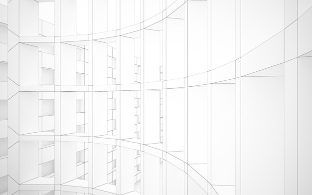 Dibujo abstracto espacio público multinivel interior blanco con ventana Ilustración y representación 3D
