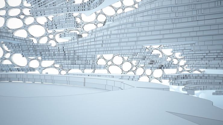 Foto dibujo abstracto espacio público multinivel interior blanco con ventana ilustración y representación 3d