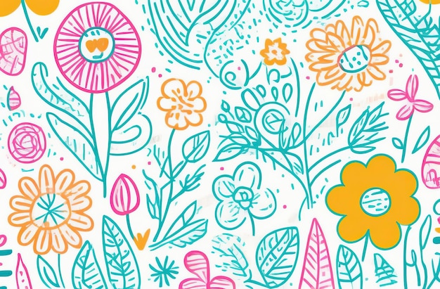 Foto dibujo abstracto de flores y plantas sobre un fondo blanco estilo risógrafo impresión para textiles de tela decoración