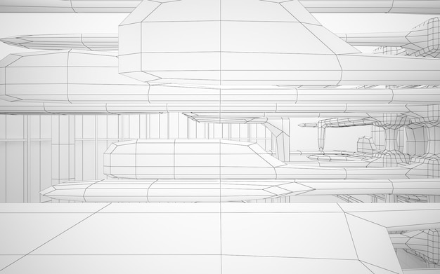 Dibujo abstracto interior paramétrico blanco Polígono dibujo negro Ilustración y renderizado 3D