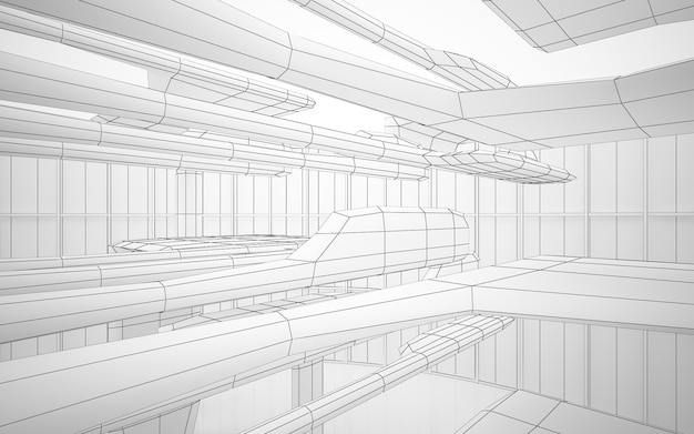 Dibujo abstracto interior paramétrico blanco Polígono dibujo negro Ilustración y renderizado 3D