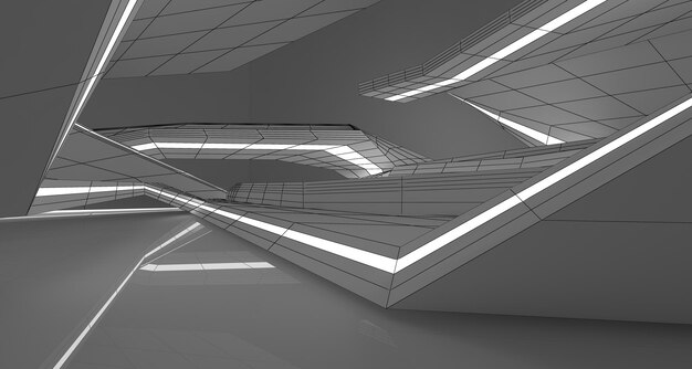 Dibujo abstracto interior paramétrico blanco con ventana Dibujo de color polígono Ilustración 3D