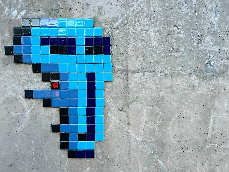 Foto dibujo abstracto con mosaico en la pared