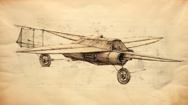 El dibujo abstracto retrata un vehículo antiguo El boceto técnico revela maquinaria antigua