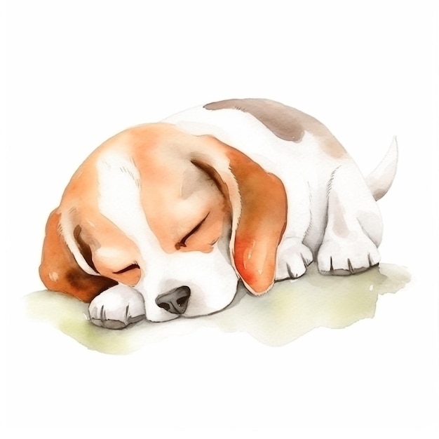 Foto un dibujo de acuarela de un cachorro durmiendo en el suelo.