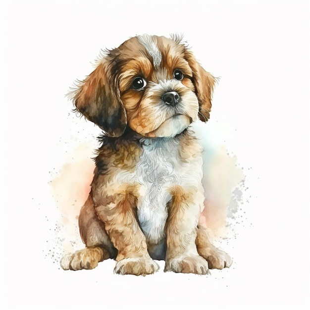 Un dibujo de acuarela de un cachorro shih tzu.