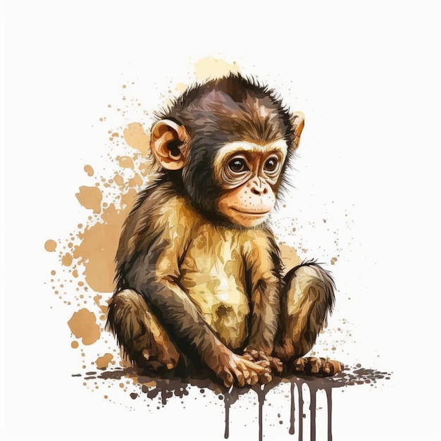 Un dibujo de acuarela de un chimpancé bebé