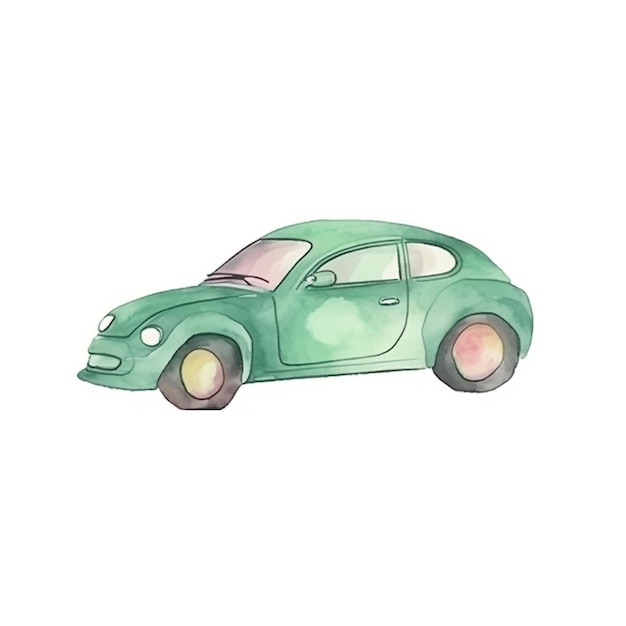 Foto un dibujo de acuarela de un coche verde.