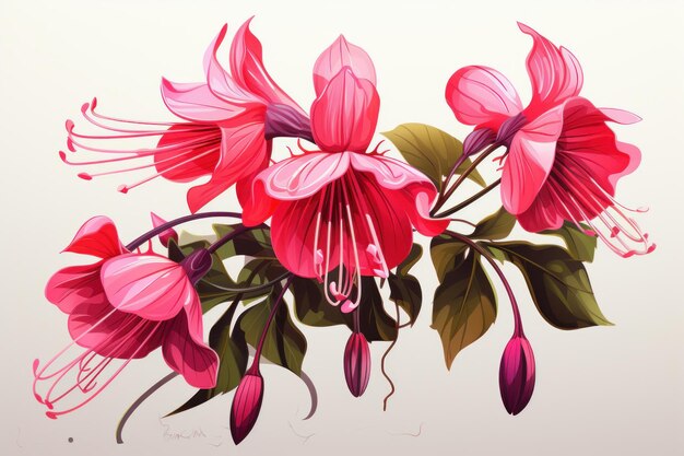 Dibujo en acuarela de color de la flor de Fuchsia