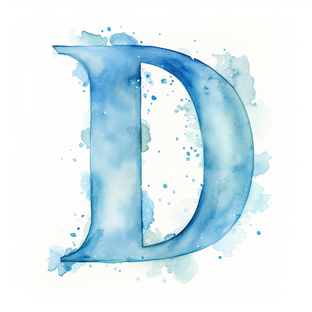 un dibujo en acuarela de una letra d que está pintada en azul y tiene un efecto de acuarela azul
