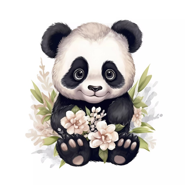 Dibujo en acuarela de un lindo panda bebé