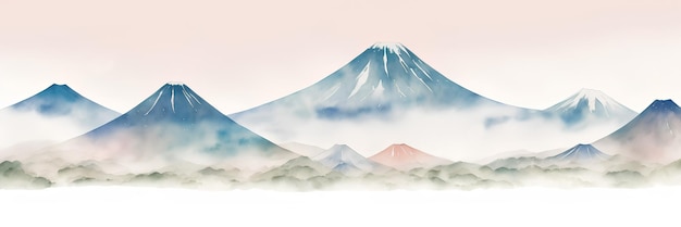 Dibujo de acuarela de montañas montañas volcánicas de Kamchatka y Japón vista panorámica de la generación ai