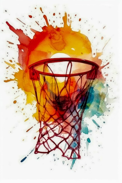 Dibujo en acuarela de una pelota para jugar al baloncesto.