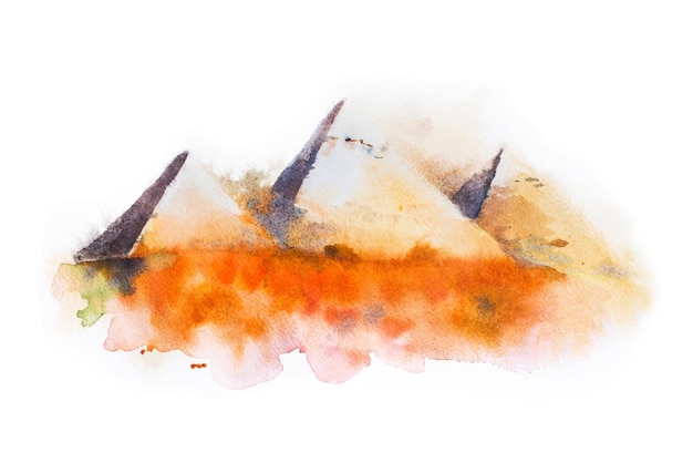 Dibujo de acuarela de las pirámides de Giza Queens Pyramids en Egipto