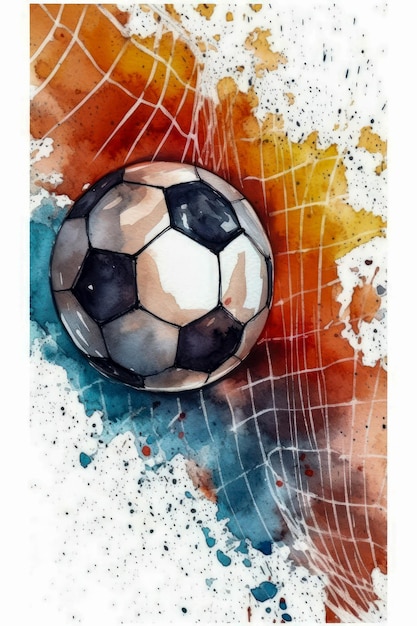 Foto dibujo en acuarela de una portería de fútbol.