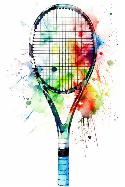 Dibujo en acuarela de una raqueta de tenis