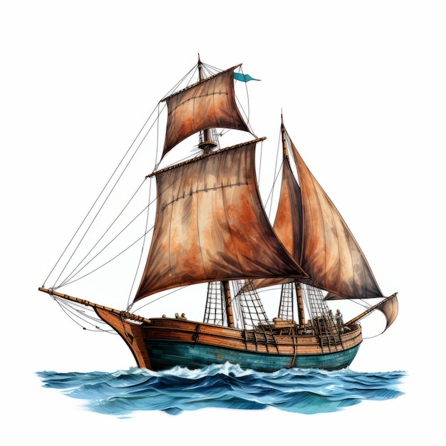 Dibujo de acuarela realista de un viejo velero
