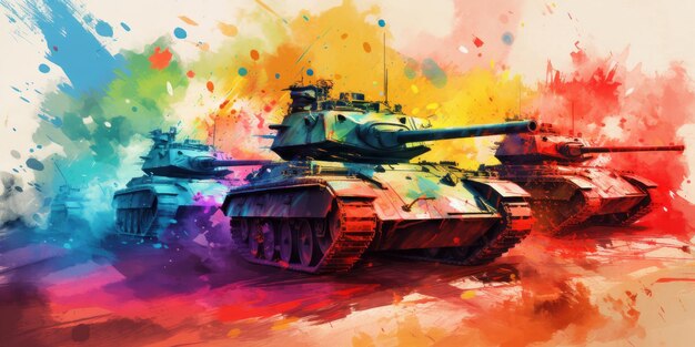 Dibujo en acuarela de un tanque de combate